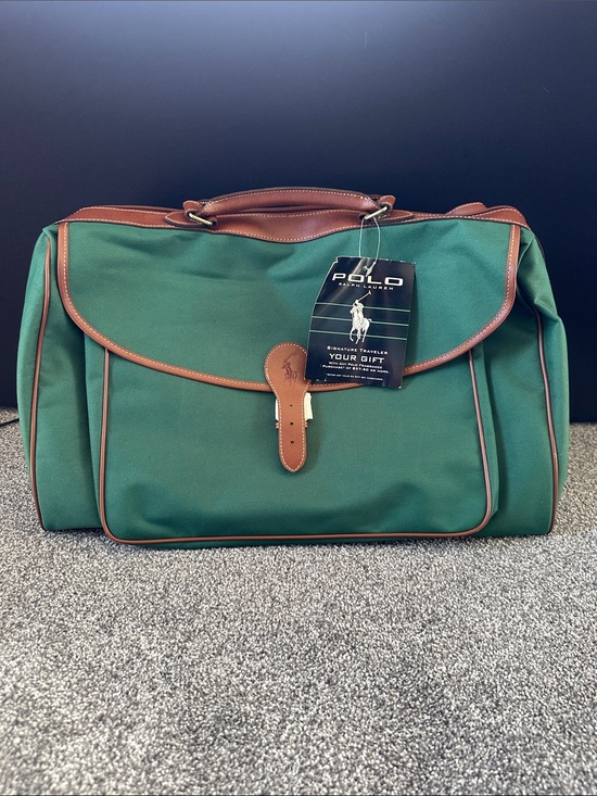 Polo Ralph Lauren Other - Polo by Ralph Lauren Green Canvas Duffel with Brown Leather Trim